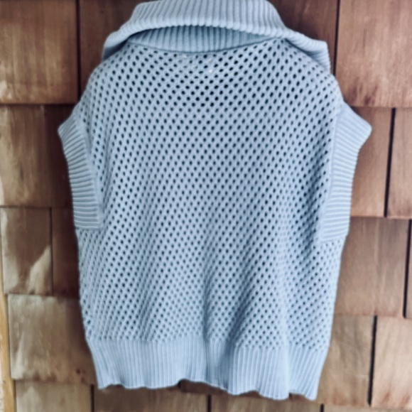 Joie  Vest Sweater Size L Blue Half Zip Collared Kimono Sleeve Crochet - Picture 10 of 12